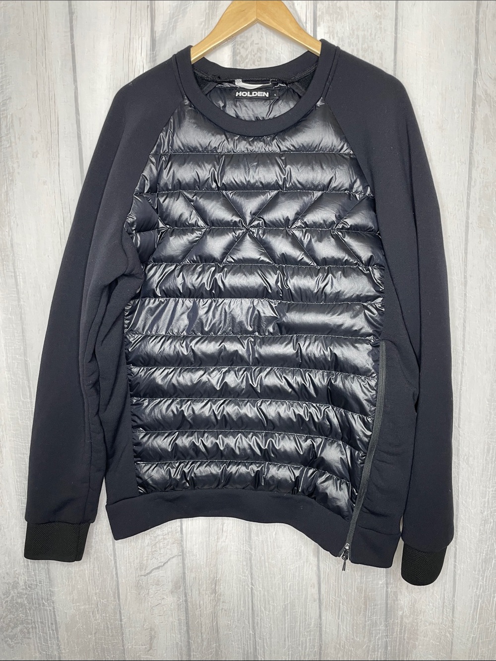Holden Hybrid Black Quilted Front Crewneck pullover